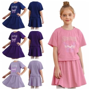 Kids Girl's Dress-up Performance T-shirt With Skirt Music Top And Skirts Modern - Picture 1 of 30