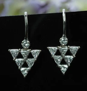 Orecchini vintage trilioni di diamanti goccia oro bianco 18 carati tenuta - Foto 1 di 6