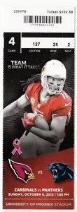 2013 ARIZONA CARDINALS VS CAROLINA PANTHERS TICKET STUB 10/6/13 LARRY FITZGERALD - Picture 1 of 1