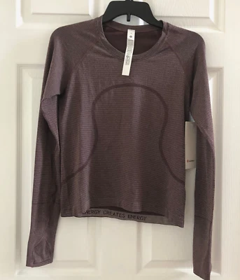 Lululemon Swiftly Tech LS 2.0 *Carrera Talla 8 Spandex Rayas Granate -LW3HF5S SXGN/WHT Foto 1 de 4
