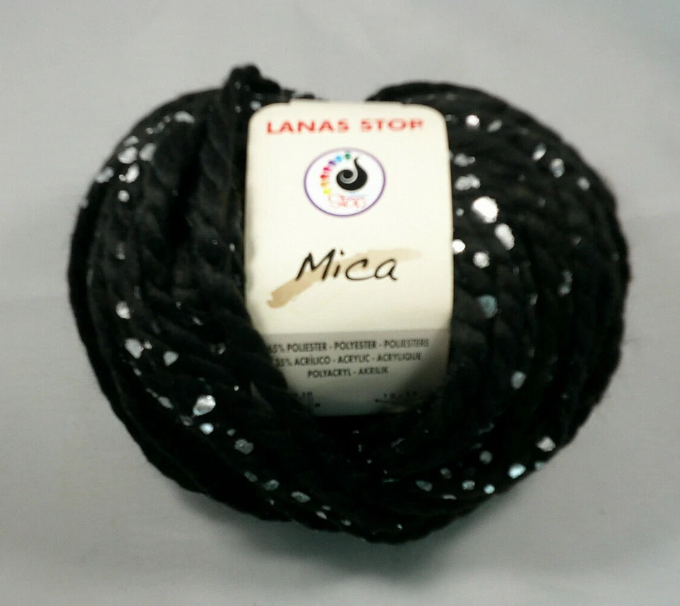 200 gr. Mica von Lanas stop ,Schalgarn mit Silberflöckchen  Fb.100 - schwarz - Bild 1 von 1