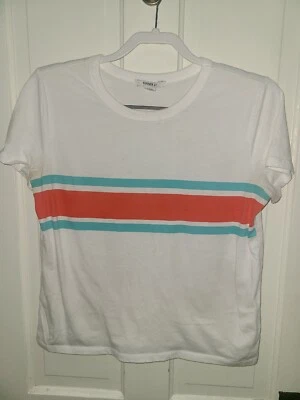 Forever 21 Off White With Teal/Orange Stripped T Shirt NEW, Without Tags Size M - Image 1 of 2