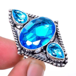 Blue Topaz Gemstone 925 Sterling Silver Jewelry Ring s.6 T2753 - Picture 1 of 1