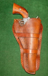 Antique Mexican Double Loop Border Carved Holster fits Colt Single Action 7 1/2" - Picture 1 of 6
