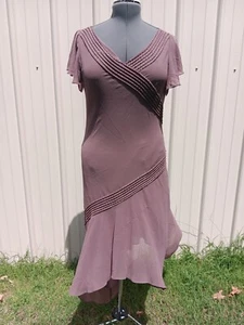 Vintage Adrianna Papellkleid Flatterärmel Perlen 14 braun 90er Y2k Flapper Fee - Bild 1 von 18