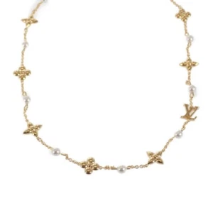 LOUIS VUITTON Necklace Louisa Necklace Metal Fake Pearl Gold Women's TGIS - Picture 1 of 7