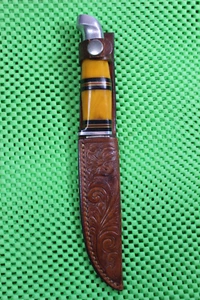 Vintage KINFOLKS Fixed Blade Y330 Butterscotch Bakelite Handle Hunting Knife - Picture 1 of 5