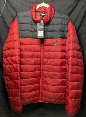 True Religion Puffer Jacket Coat Mens Size L Medium Lightweight - Red & Black - Image 1 of 4