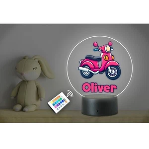 Personalised Kids Name Motorbike LED Neon Night Light. Nursery Bedroom + Remote - Picture 1 of 4