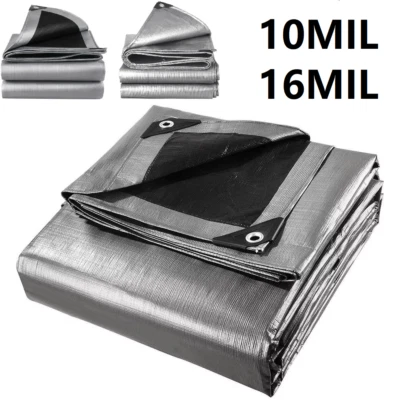 TIMOAU Heavy Duty Poly Tarp Silver 10 Mil 16 Mil Waterproof Tarpaulin Cover w/Grommets
