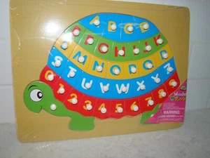New Wooden Peg Turtle Puzzle Numbers Alphabet Kids 4 Years +38 Pieces Sealed - Picture 1 of 5
