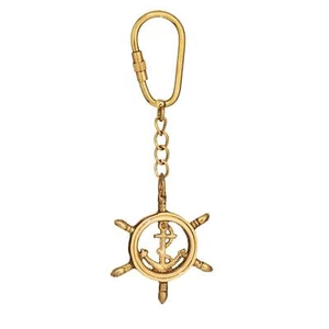 Schlüsselanhänger Steuerrad mit Anker, Messing – 11x4,5cm Nautische Retro-Deko - Bild 1 von 1