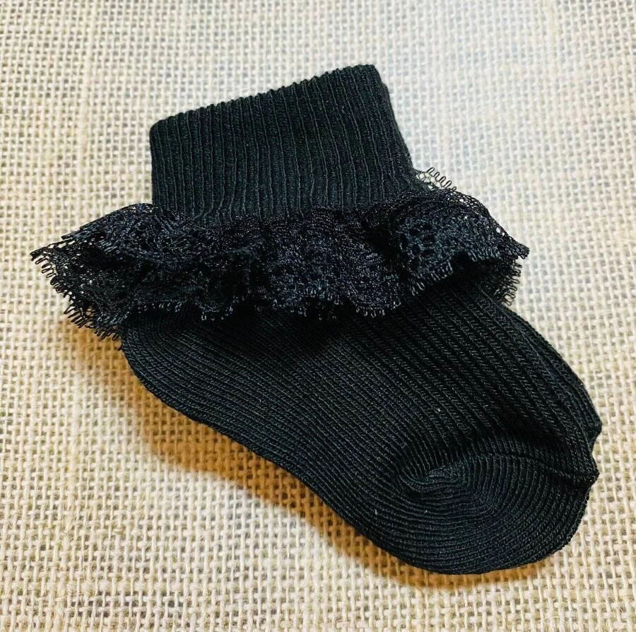 Calcetines con volantes de encaje negros para bebés y niñas 6-12 meses 1-2 años Foto 1 de 1