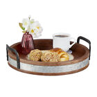 Mango Wood Serving Tray Deco Kitchen Tray Round Portable with Stylish Metal 