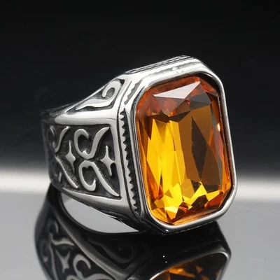 Anillo de banda cómodo pesado facetado topacio simulado acero inoxidable talla 7 para hombre Foto 1 de 4