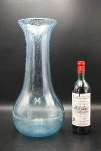RIESIGE MASSIVE VASE BLAUES GLAS LA VERRERIE BIOT FRANZÖSISCHE KUNST BUBBLE GLAS MUNDGEBLASEN - Bild 1 von 19