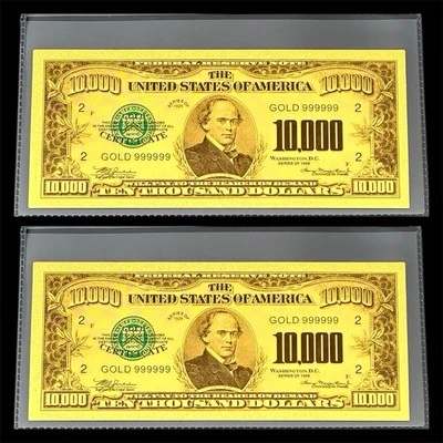 LOT X 2 $10,000 US 24K GOLD BANKNOTES IN PROTECTIVE SLEEVE W COA - Image 1 of 4