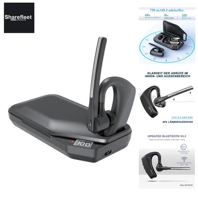 Bluetooth Headset V5.2, kabelloser Ohrhörer mit 750-mAh-Ladeetui, 64 Stunden ... - Bild 1 von 4