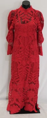 Farm Rio Women's High Neck L/S Crochet Lace Knit Maxi Dress LB3 Red Size XL - Image 1 of 4