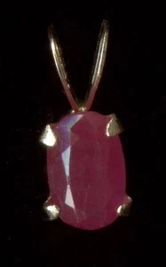 New 14K Solid Yellow Gold 6mm Oval Red Lab-Created Ruby Gemstone Pendant *tu - Picture 1 of 2