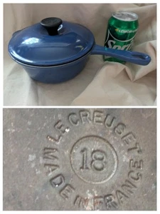 Le Creuset Blue Enamelware Cast Iron Saucepan # 18 Lid 2 Quarts 1.8 Liters - Picture 1 of 11