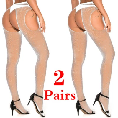 2 pares de medias brillantes acogedoras de diamantes de imitación hasta el muslo para niña de cristal Foto 1 de 4