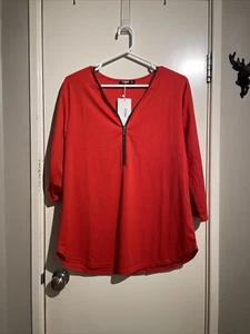 Yoins Womens Roll Up Sleeve Zip Up Top V-Neck Casual Tops Summer Shirts UK18 NWT - Picture 1 of 11
