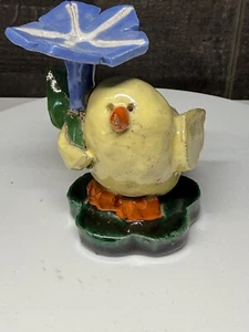 Rita Jackson Studio Art Pottery Indiana Chick Holding Morning Glory 3" - Picture 1 of 6