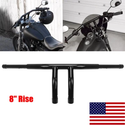 8" Rise Drag T-Bar Handlebar 1-1/4" Fat For Harley Sportster Dyna Softail Fatboy - Imagem 1 de 4
