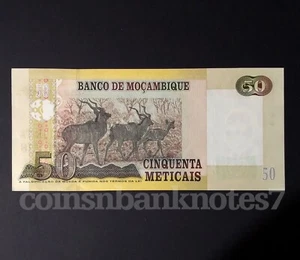 2006 Mozambique 50 Meticias Banknote, P 143 Uncirculated / Antelopes - Picture 1 of 3