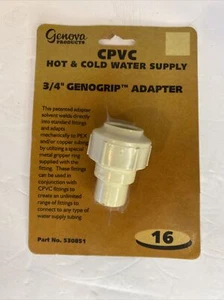 #16 Genova 3/4”  Genogrip Adapter 3/4 Street CPVC to 3/4 PB Adapter 530851 - Picture 1 of 4