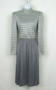VTG 1950s 60s MOD R & K ORIGINALS SIZE 14 SECRETARY DRESS SILVER GRAY ROPE BELT - Picture 1 of 12