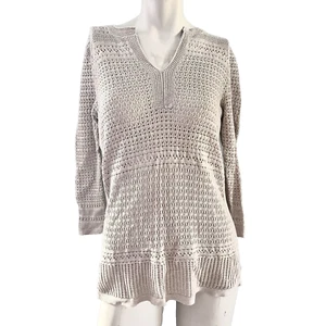Talbots Sweater Womens Sp Beige Open Knit Boho Y2K Artsy Boho Cottagecore Casual - Picture 1 of 7