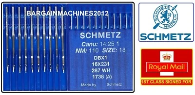 SCHMETZ DBX1 287WH CANU:14:25 1 NM:110 SIZE:18 INDUSTRIAL SEWING MACHINE NEEDLES