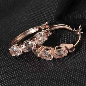 2.20Ct Oval Cut Lab Created Morganite Huggies Hoop Earrings 14K Rose Gold Plated - Picture 1 of 8