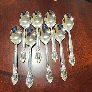 Onieda Ltd Silversmiths Ballad Country Lane Rose Flatware 8 Table Spoons Lot - Picture 1 of 10