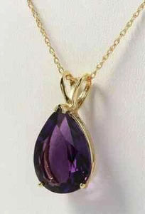 4.2Ct Pear Cut Amethyst Women's Pendant 14K Yellow Gold Finish Free Chain 18" - Picture 1 of 9