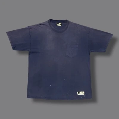 Camiseta Vintage Thrashed Bolso Desbotado Sol Y2k Grunge Estética Russell Athletic GG - Imagem 1 de 4