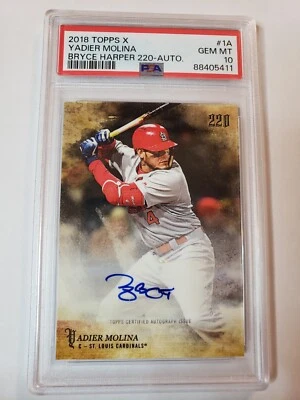 Yadier Molina 2018 Topps X Bryce Harper 220 Second To None Autograph PSA 10 GEM - Image 1 of 4