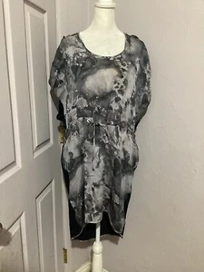 Rag & Bone Silk Blend Marble Print Gray Drawstring Waist Knee Length Dress 8 - Picture 1 of 9