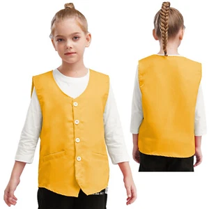 Kids Volunteer Activities Vest Solid Color Button Down Waistcoat Waiter Uniform - Picture 1 of 71