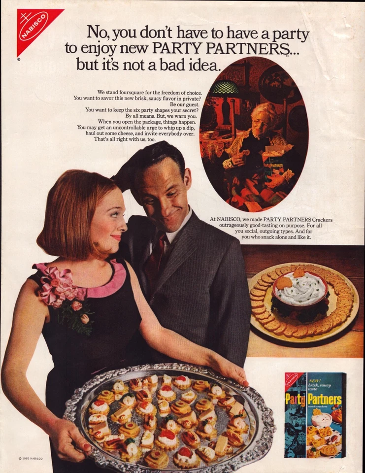 Nabisco Party Partners Crackers Woman Man Party Tray 1965 Vintage Print Ad-C-2.1 - Image 1 of 1