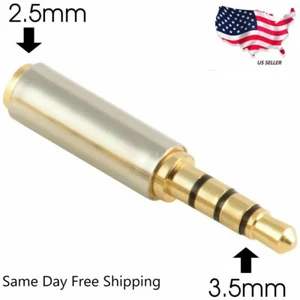 Gold 3.5mm Male to 2.5mm Female Stereo Audio Headphone Jack Adapter Converter - Picture 1 of 2