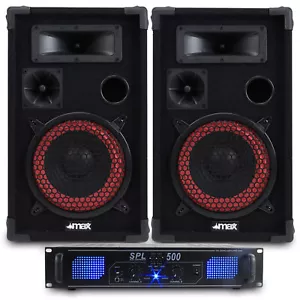 More details for 2x max 8&quot; dj pa party speakers + amplifier + cables home system 500w ssc2259