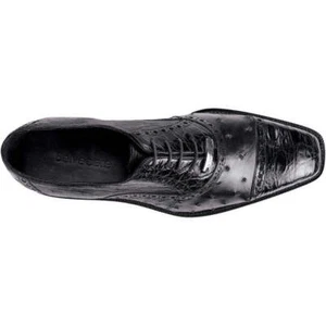 Herren Belvedere Schwarz Schuhe Onesto 2 Echtes Straußen Krokodilleder Spitze 1419 - Bild 1 von 13