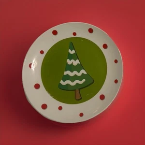 Set of 4. Fun Christmas Holiday Dessert Salad Serving Plates W/Christmas Tree - Picture 1 of 3