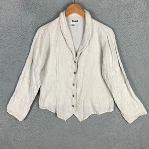 FLAX Linen Blazer Top Shawl Collar Long Sleeve Lightweight Jacket Womens Small - Picture 1 of 9