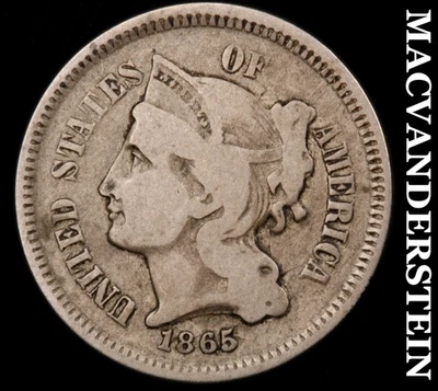 1865 Three Cent Nickel - Scarce  Better Date  No Reserve  #E6588 - Image 1 of 2