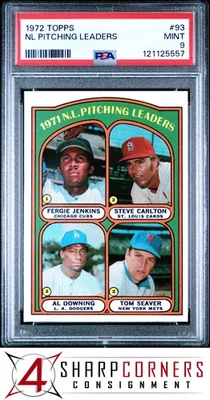 1972 TOPPS #93 FERGIE JENKINS-STEVE CARLTON-TOM SEAVER HOF PSA 9 - Image 1 of 4