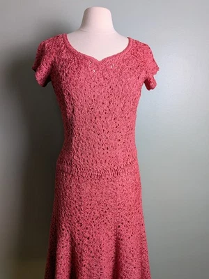 Vestido vintage de los años 30 rosa coral tejido cinta a juego sin cordones Foto 1 de 4